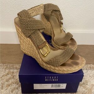 Stuart Weitzman Braided Espadrille Wedge Sandals in Tan